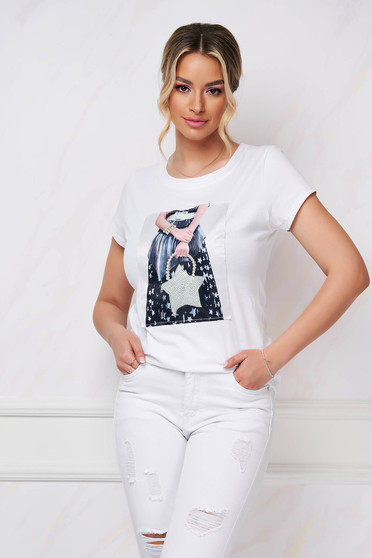Pamut trikók, Ivoire bő szabású pamutból készült póló nyomtatott mintával - StarShinerS.hu