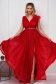 Piros hosszú alkalmi harang ruha csillogó tüllből, strassz köves és tollas díszítéssel 4 - StarShinerS.hu