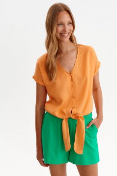 Casual narancssárga bő szabású női ing vékony anyagból v-dekoltázzsal