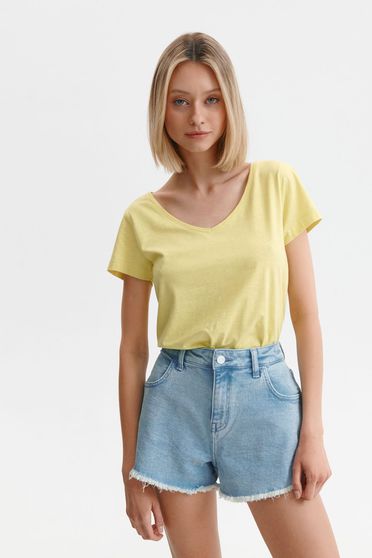 Női Pólók, Sárga basic bő szabású pamutból készült póló v-dekoltázzsal - StarShinerS.hu