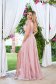 Púder rózsaszínű hosszú harang ruha tüllből gyöngy és tollas díszítéssel 2 - StarShinerS.hu