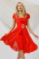Piros női kosztüm muszlin anyagátfedés öv típusú kiegészítővel szövetből 1 - StarShinerS.hu