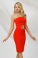Piros női kosztüm muszlin anyagátfedés öv típusú kiegészítővel szövetből 2 - StarShinerS.hu