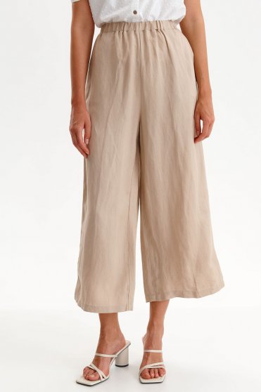 Magas derekú nadrágok, Krémszínű deréktól bővülő szabású nadrág lenvászonból - StarShinerS.hu