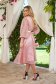 Elegáns ruha púder rózsaszínű midi harang öv típusú kiegészítővel csipkés anyagból 2 - StarShinerS.hu