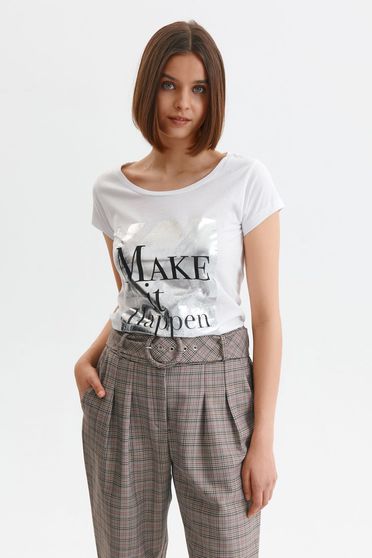 Női Pólók, Fehér casual bő szabású póló pamutból készült nyomtatott mintával - StarShinerS.hu