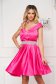 Ejtett vállú rövid pink alkalmi harang ruha szaténból 2 - StarShinerS.hu