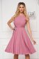 Elegáns ruha púder rózsaszínű StarShinerS midi harang alakú gumirozott derékrésszel csillogó díszítések 1 - StarShinerS.hu