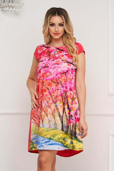 Kismama ruhák, Ruhák korall színű, marimea XL, StarShinerS virágmintás bő szabású krepp ruha - StarShinerS.hu