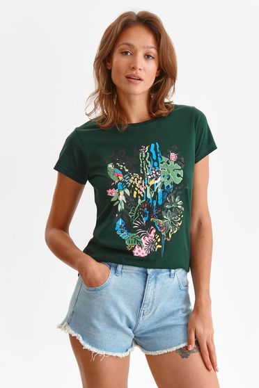 Női Pólók, Zöld póló pamutból készült bő szabású absztrakt mintával - StarShinerS.hu