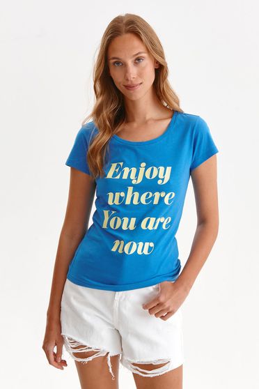 Női Pólók, Kék bő szabású pamutból készült póló nyomtatott mintával - StarShinerS.hu