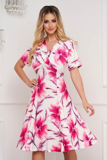 Nagy méretű ruhák pink, Midi virágmintás harang lycra ruha - StarShinerS.hu