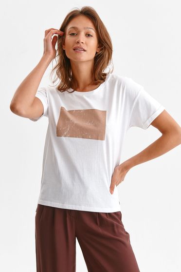 Pamut trikók, Fehér pamutból készült bő szabású póló absztrakt mintával - StarShinerS.hu