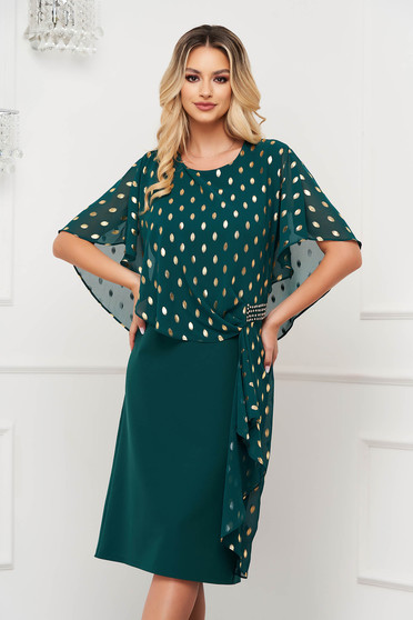 Pöttyös ruhák, Zöld midi egyenes muszlin anyagátfedéses ruha rugalmas szövetből - StarShinerS.hu