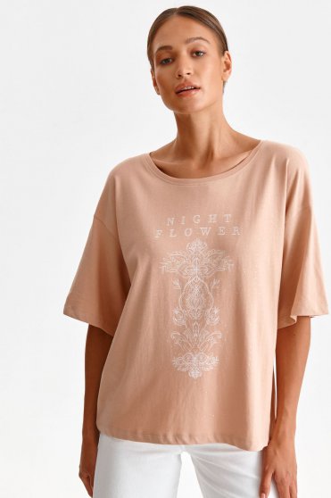 Blúzok & Ingek , Barackvirágszínű póló pamutból készült bő szabású absztrakt mintával - StarShinerS.hu