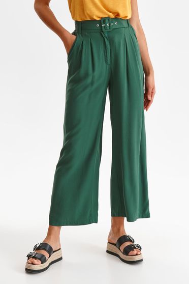 Magas derekú nadrágok, Zöld magas derekú bő szabású vékony anyagú nadrág öv típusú kiegészítővel - StarShinerS.hu