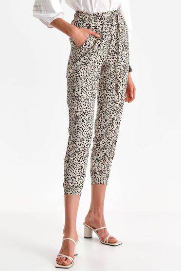 Szűk nadrágok, Krémszínű magas derekú állatmintás nadrág vékony anyagból - StarShinerS.hu