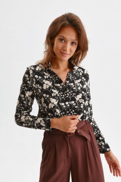 Fekete virágmintás georgette bő szabású női ing