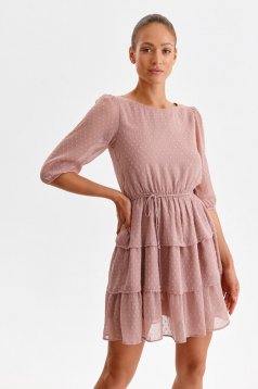 Púder rózsaszínű rövid harang alakú muszlin ruha gumirozott derékrésszel