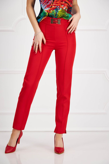 Elegáns nadrág, Piros kónikus magas derekú nadrág enyhén rugalmas szövetből csatokkal ellátva - StarShinerS - StarShinerS.hu