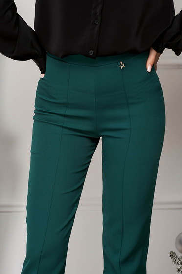 Elegáns nadrág, Sötétzöld hosszú magas derekú kónikus nadrág enyhén rugalmas szövetből - StarShinerS - StarShinerS.hu