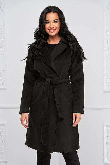 Casual kabátok, Fekete egyenes szövetkabát béléssel - StarShinerS.hu