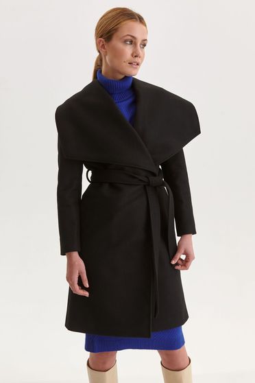 Casual kabátok, Szövetkabát fekete szövetből bő szabású övvel ellátva - StarShinerS.hu