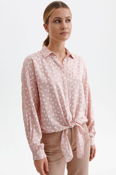 Hosszú ujjú ingek, Női ing világos rózsaszínű georgette bő szabású pöttyös - StarShinerS.hu