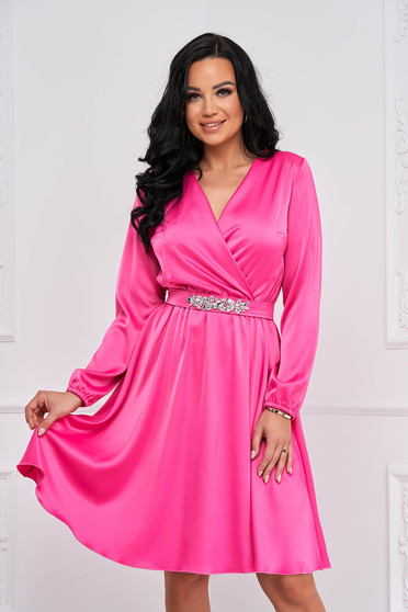 Nagy méretű ruhák pink, Fukszia rövid harang ruha szatén anyagból - StarShinerS - StarShinerS.hu