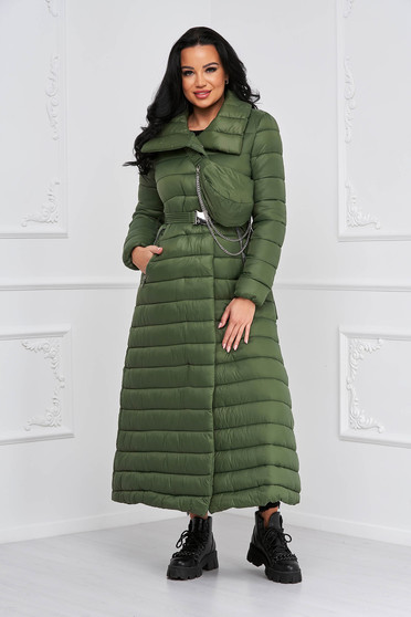 Női Dzsekik, Zöld MAXI kabát magas gallérral és táska kiegészítővel - StarShinerS.hu