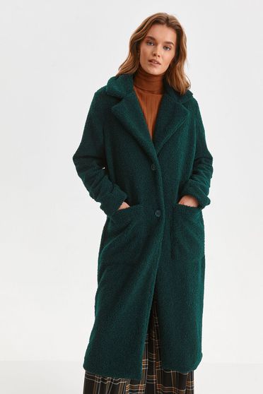 Egyenes szabású kabátok, Szövetkabát zöld bolyhos anyag egyenes - StarShinerS.hu