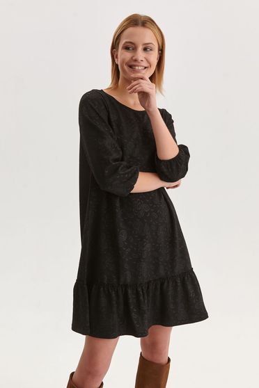 A vonalú ruhák, Fekete rövid a-vonalú kötött ruha fodrokkal a ruha alján - StarShinerS.hu