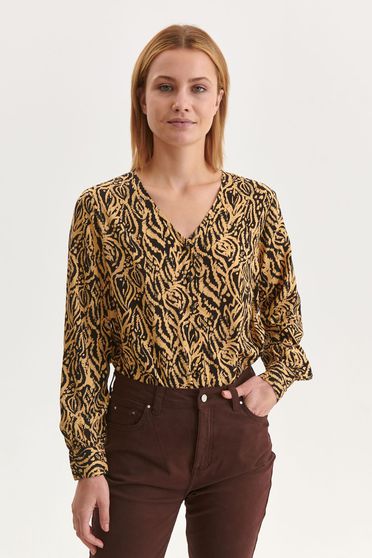 Mustársárga georgette bő szabású női ing v-dekoltázzsal