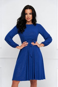 Kék midi georgette harang alakú ruha gumirozott derékrésszel csillogó díszítésekkel - StarShinerS