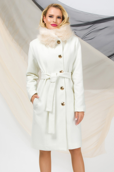 Egyenes szabású kabátok, Nagykabát ivoire rugalmas szövet egyenes szőrme gallér - StarShinerS.hu