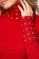 Piros női blúz kötött csíkozott anyag szűk szabású strasszköves feliratok magas gallér 5 - StarShinerS.hu