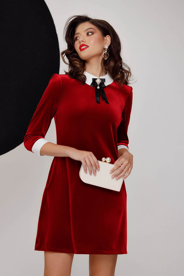Téli ruhák, Piros rövid a-vonalú ruha bársonyból - StarShinerS.hu