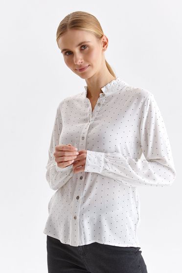 Casual ingek, Fehér bő szabású pöttyös női ing vékony anyagból - StarShinerS.hu