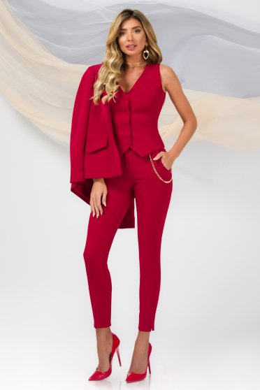 Női Nadrágok , Piros kónikus magas derekú nadrág enyhén rugalmas szövetből fém lánccal ellátva - StarShinerS.hu