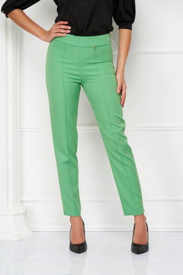 Magas derekú nadrágok,  méret: S, Világos zöld hosszú magas derekú kónikus nadrág enyhén rugalmas szövetből - StarShinerS - StarShinerS.hu