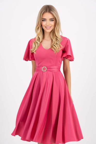 Nagy méretű ruhák pink,  méret: M, Fukszia szatén midi ruha csengős ujjakkal - StarShinerS - StarShinerS.hu