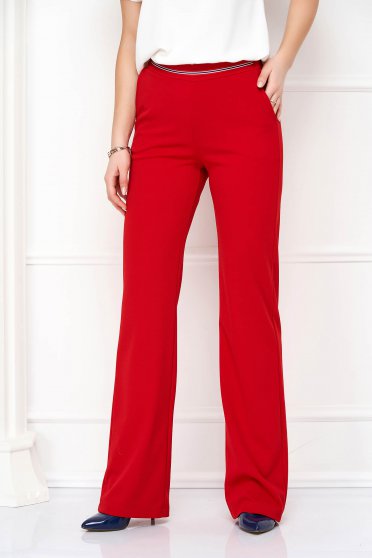 Női Nadrágok , Piros hosszú krepp bővülő zsebes nadrág - StarShinerS - StarShinerS.hu