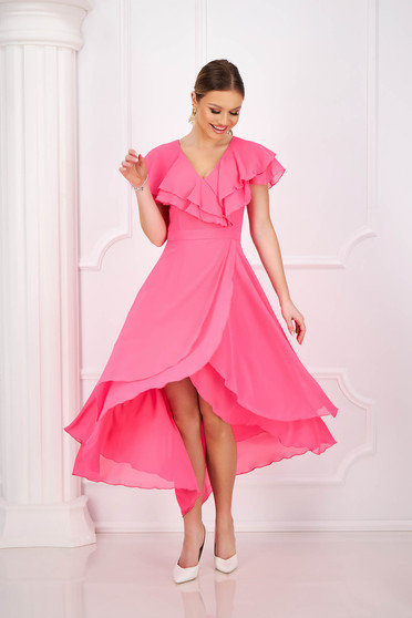Rózsaszín ruhák, Fukszia muszlin midi harang aszimetrikus ruha - StarShinerS.hu