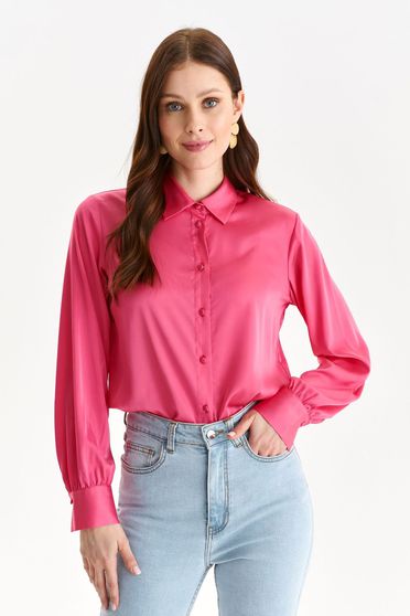 Hosszú ujjú ingek, Női ing pink bő szabású szatén anyagból - StarShinerS.hu