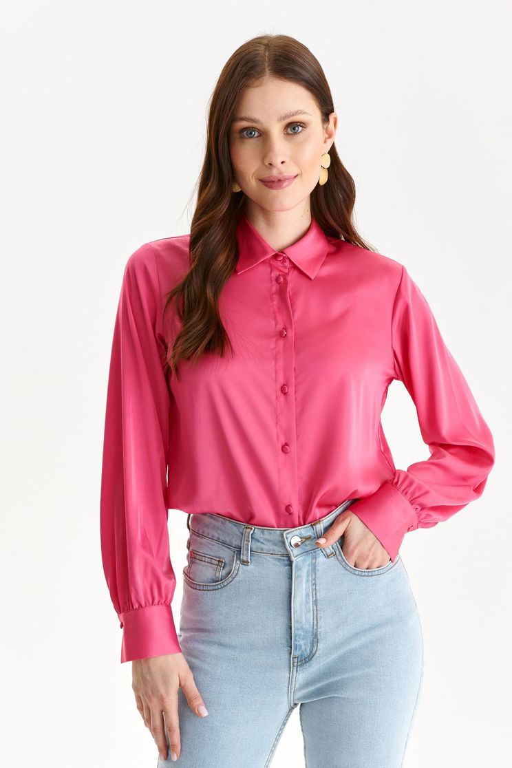 Női ing pink bő szabású szatén anyagból