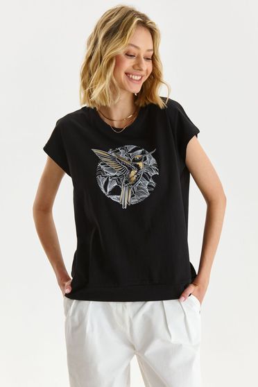 Kedvezmények pólók, Póló fekete pamutból készült bő szabású kerekített dekoltázssal - StarShinerS.hu