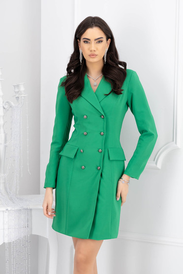 Elegáns ruhák,  méret: 4XL, Zöld egyenes zakó tipusú ruha rugalmas szövetből - StarShinerS - StarShinerS.hu