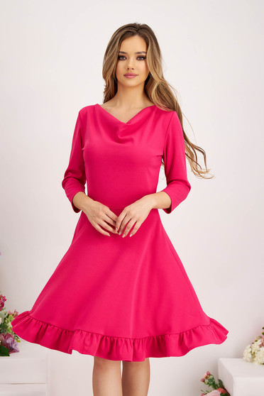 Nagy méretű ruhák, Pink krepp harang ruha - StarShinerS fodrok a ruha alján - StarShinerS.hu