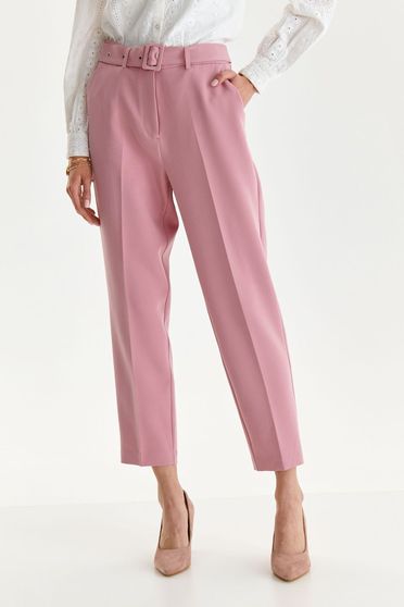 Magas derekú nadrágok, Nadrág világos rózsaszínű enyhén rugalmas szövetből egyenes öv típusú kiegészítővel - StarShinerS.hu