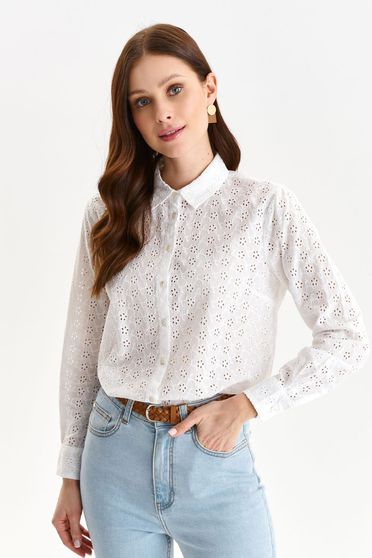 Casual ingek, Fehér bő szabású pamutból készült női ing - StarShinerS.hu